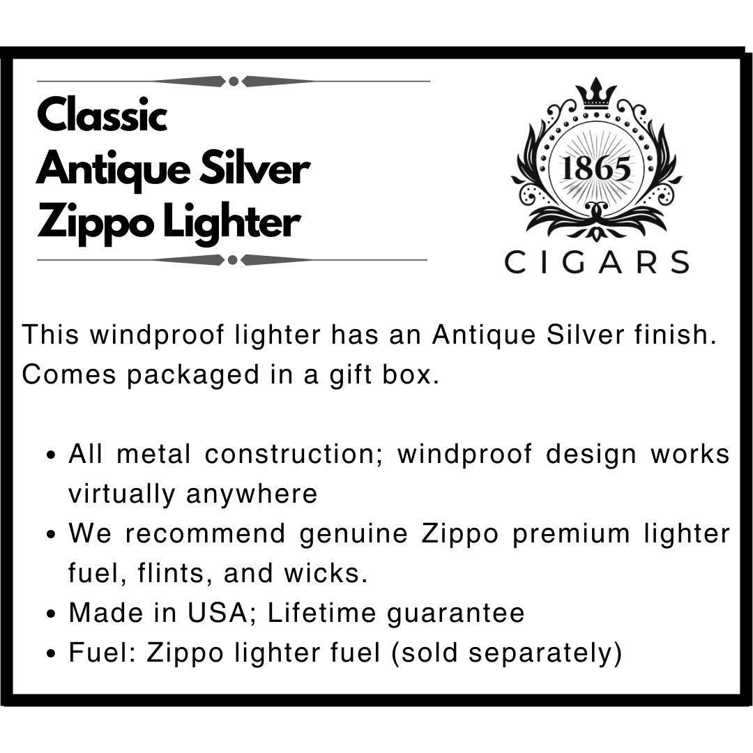 Accendino Zippo Antique Silver Plate - Finitura Argento Antico, Antivento, Confezione Regalo Ecologica